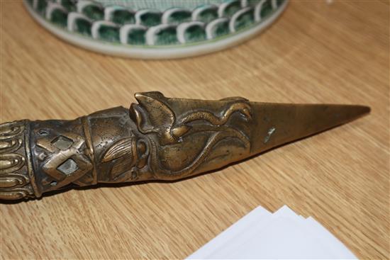 A Tibetan bronze phurba length 46cm